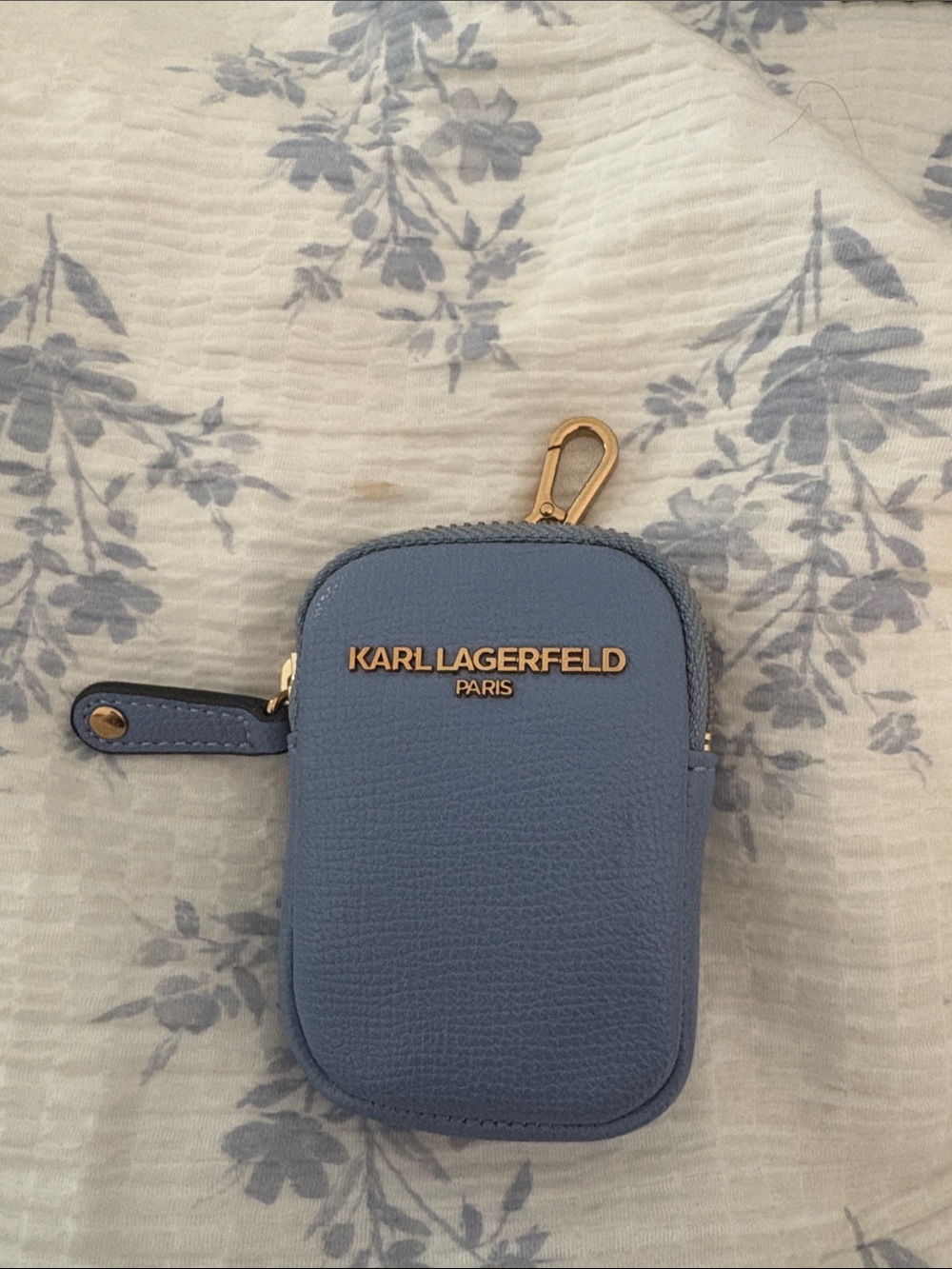 Karl Lagerfeld Blue Leather Key Pouch with Gold Hardware
